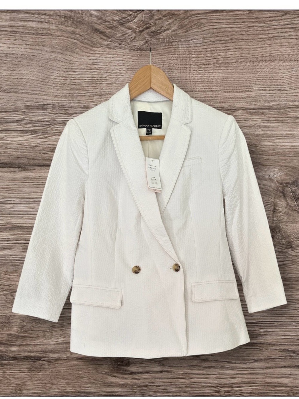 Banana Republic Off-White Double-Breasted Textured 3/4 Sleeve Spring Blazer